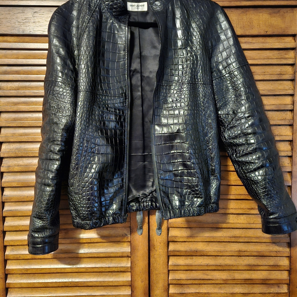 Saint Laurent Black Croc-Embossed Jacket